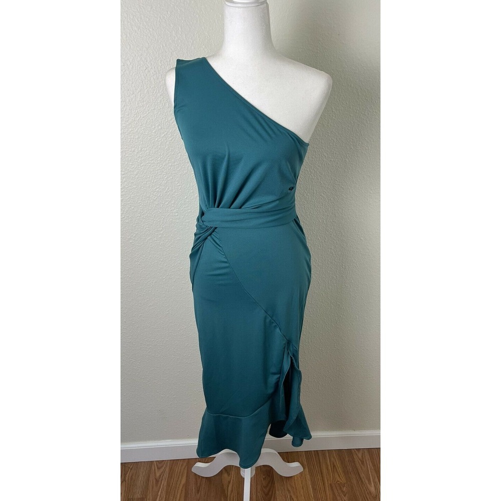 CBR Short One Shoulder Strap Satin Ruffle Dress Teal Junior's Size Small NWT